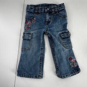 Y2K Cherokee Girls 12 mo Denim Embroidered Pink Green Jeans pants